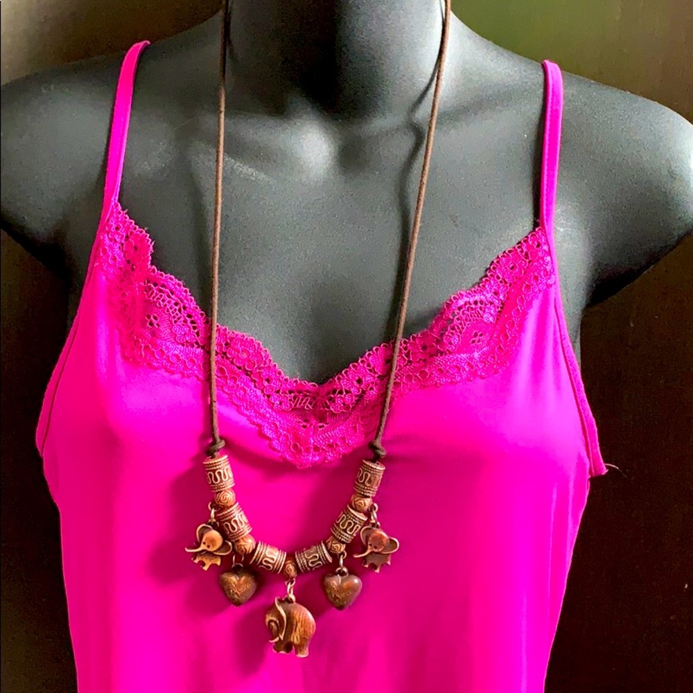 Elephant love heart beads brown string necklace